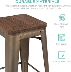 4pc 30" Stackable Backless Steel Bar Stool with Wooden Seats, Bronze Thumbnail