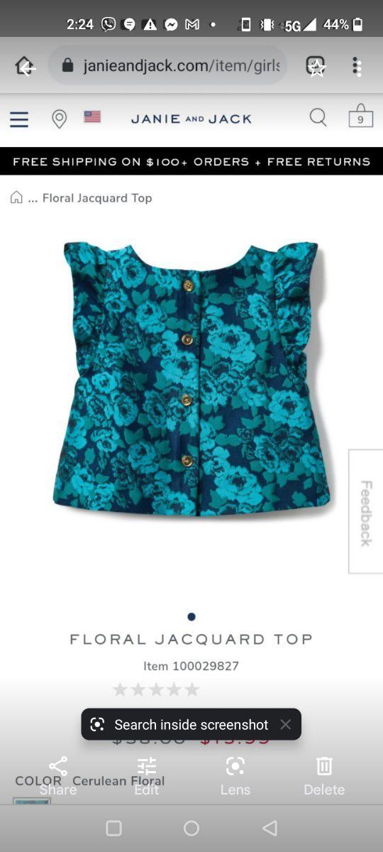 Janie And Jack Floral Jacquard Top ( Size 2T )