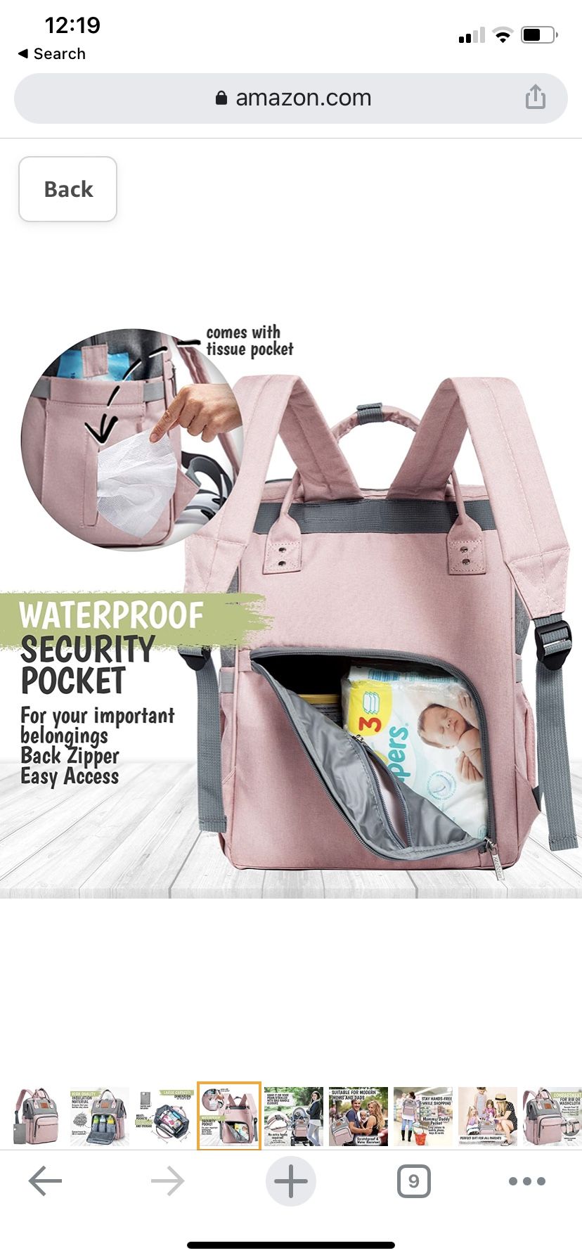 Diaper Bag Backpack - Large Waterproof Travel Baby Bags (Pink Gray)
