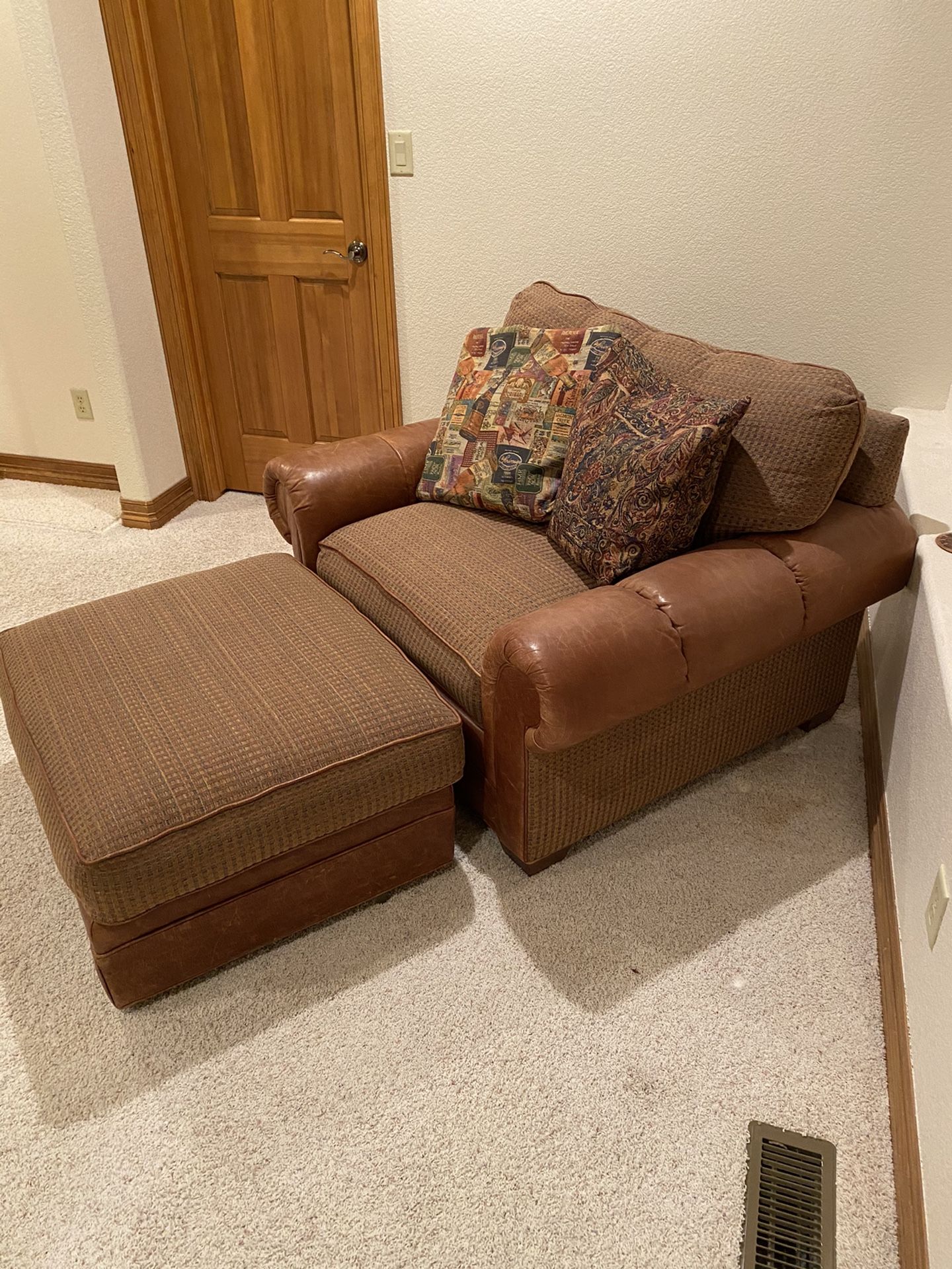 Oversized Leather Chair with Ottoman