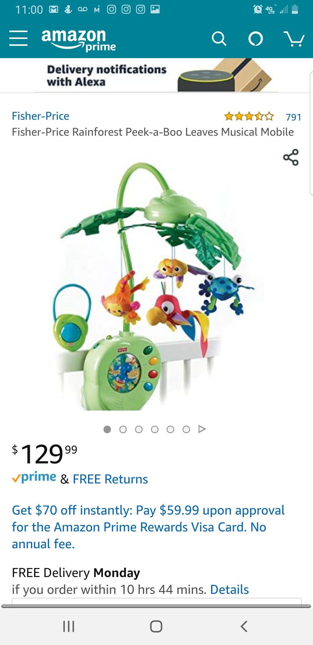 Fisher price baby crib mobile rainforest