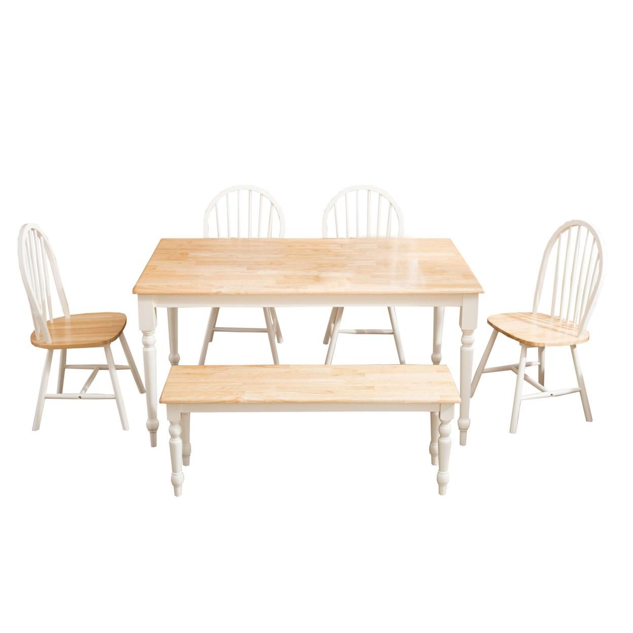 Saltoro Sherpi 6 Piece Farmhouse Wooden Dining Set, White and Brown