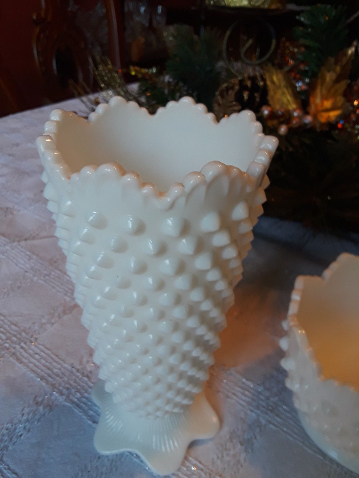 2 piece set of white milk glass