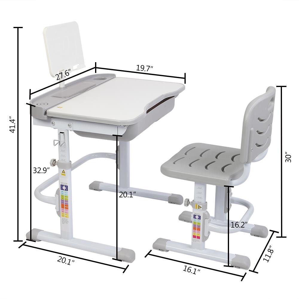 Children's Learning Desk Table and Chair Set, Gray