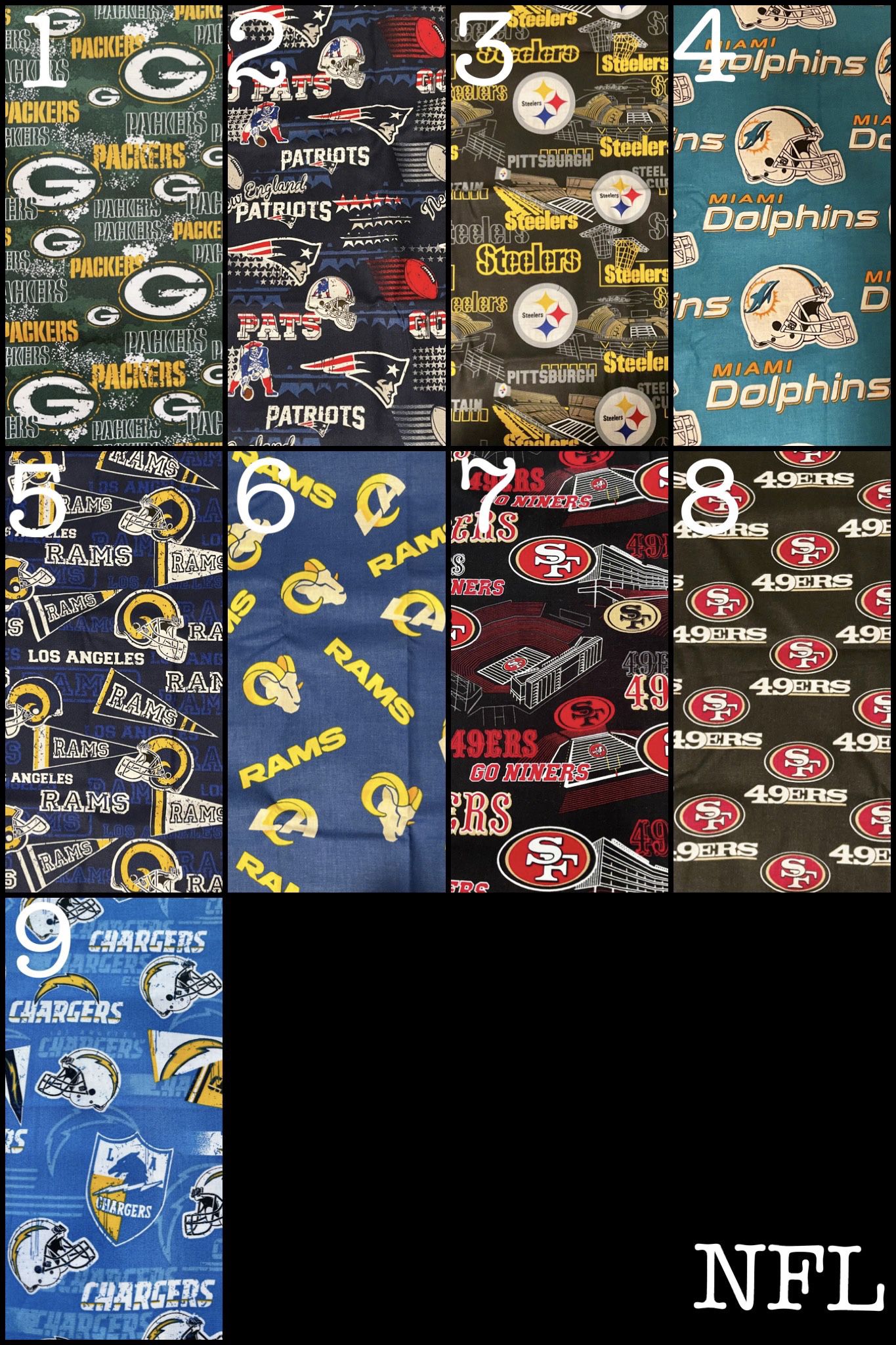 NFL Football Greenbay Packers Pittsburgh Steelers Miami Dolphins New England Patriots Los Angeles Rams Chargers San Francisco 49ers Face Masks Covers 