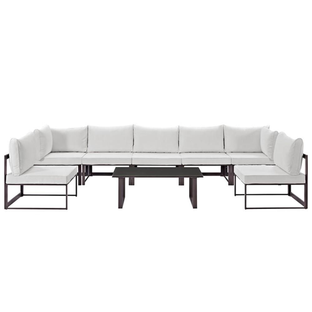 Fortuna 8 Piece Outdoor Patio Sectional Sofa Set, Brown & White