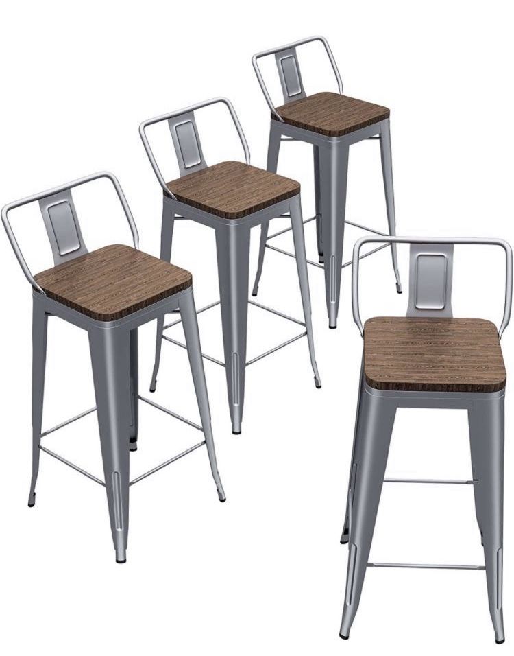 New Bar Stools（24inch Silver with Wooden Seats）