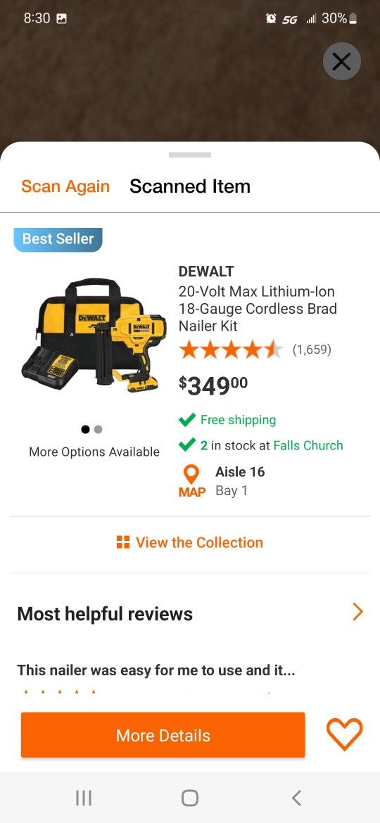 Dewalt Finish Gun 20 V