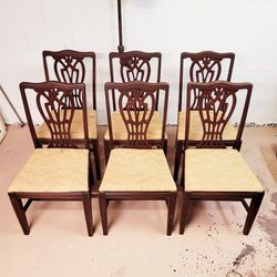 PROJECT: 1960s Mahogany Chippendale Dining Chairs, Set of 6 Thumbnail