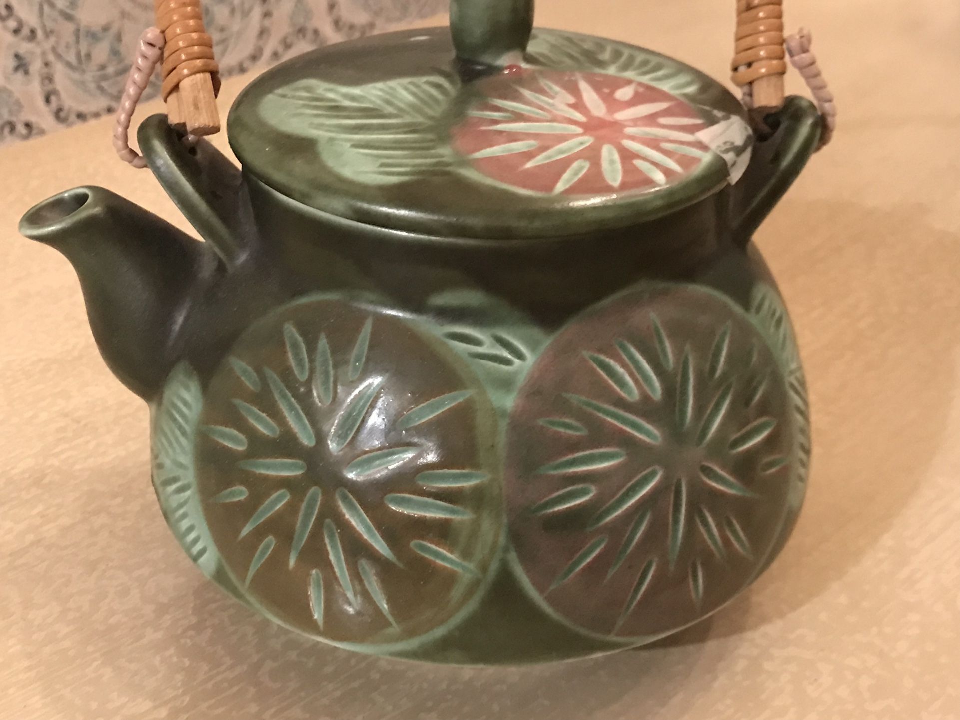 Japanese Earthenware Teapot With Basket Handle