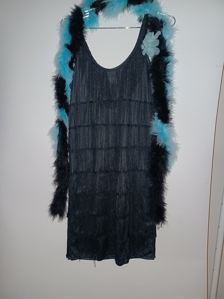 Flapper Dress, Boa, Gloves, and Headpiece