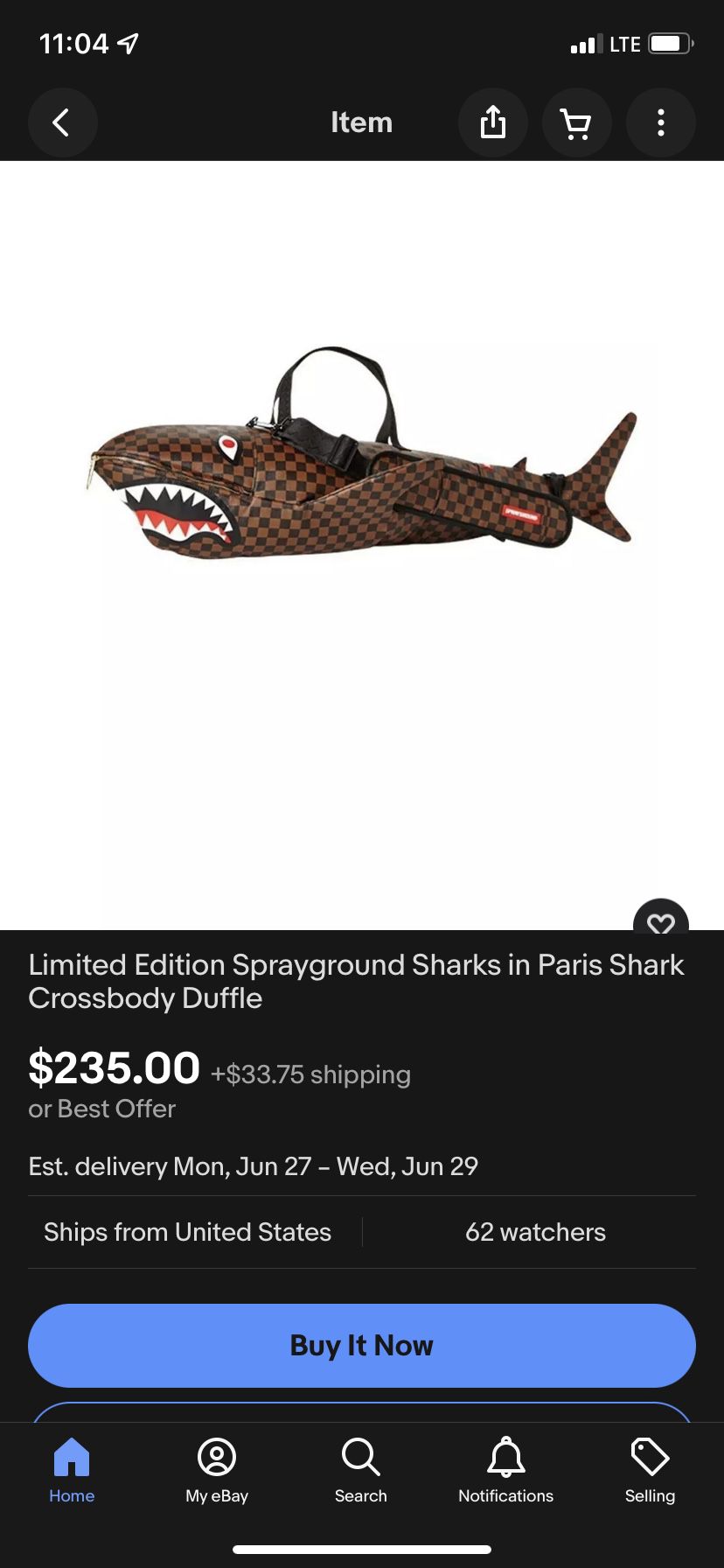 Limited Edition Sprayground Sharks in Paris Shark Crossbody Duffle  