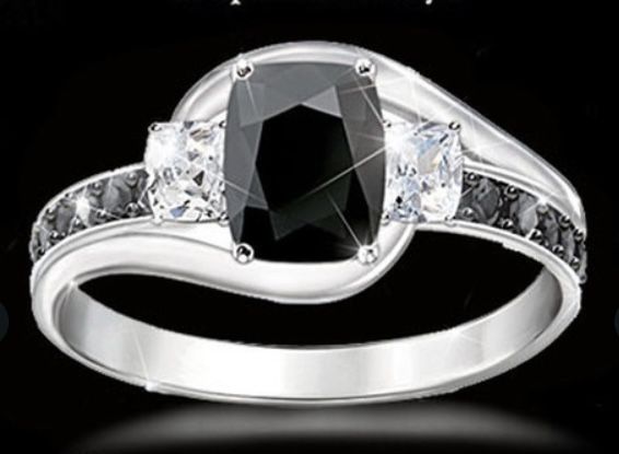 Size 6 925 silver Sterling natural black gem stone ring