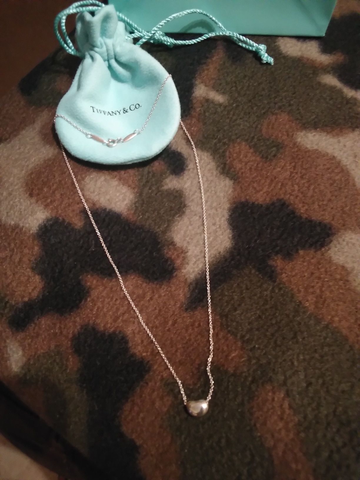 SOLD. Tiffany & Co Jewelry. mini bean necklace 18 1/2 inch...if you see, it's available :)