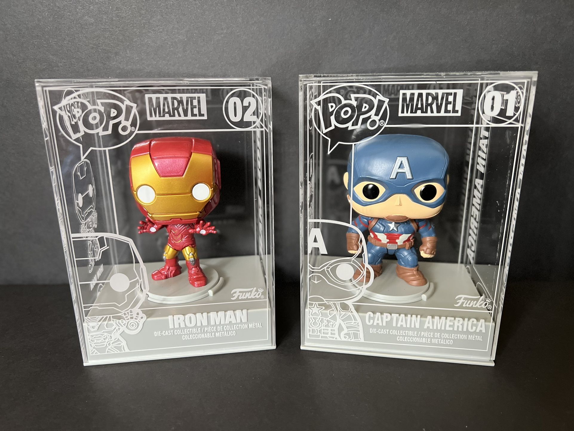 Funko Pop! Captain America Die-Cast #01 Funkon Exclusive & Iron Man Die-Cast #02
