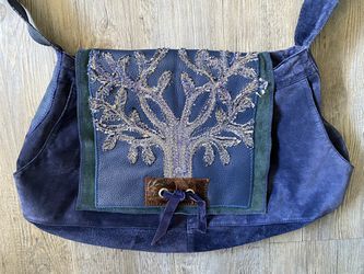 Inherited Leather Tree Of Life Genuine Leather Navy Blue Women's Cross Body Bag Thumbnail