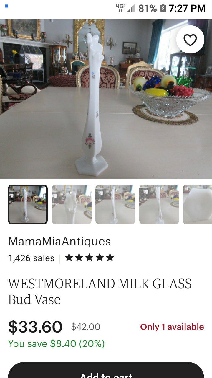 Milk Glass, Pair Of Painted Bud Vases