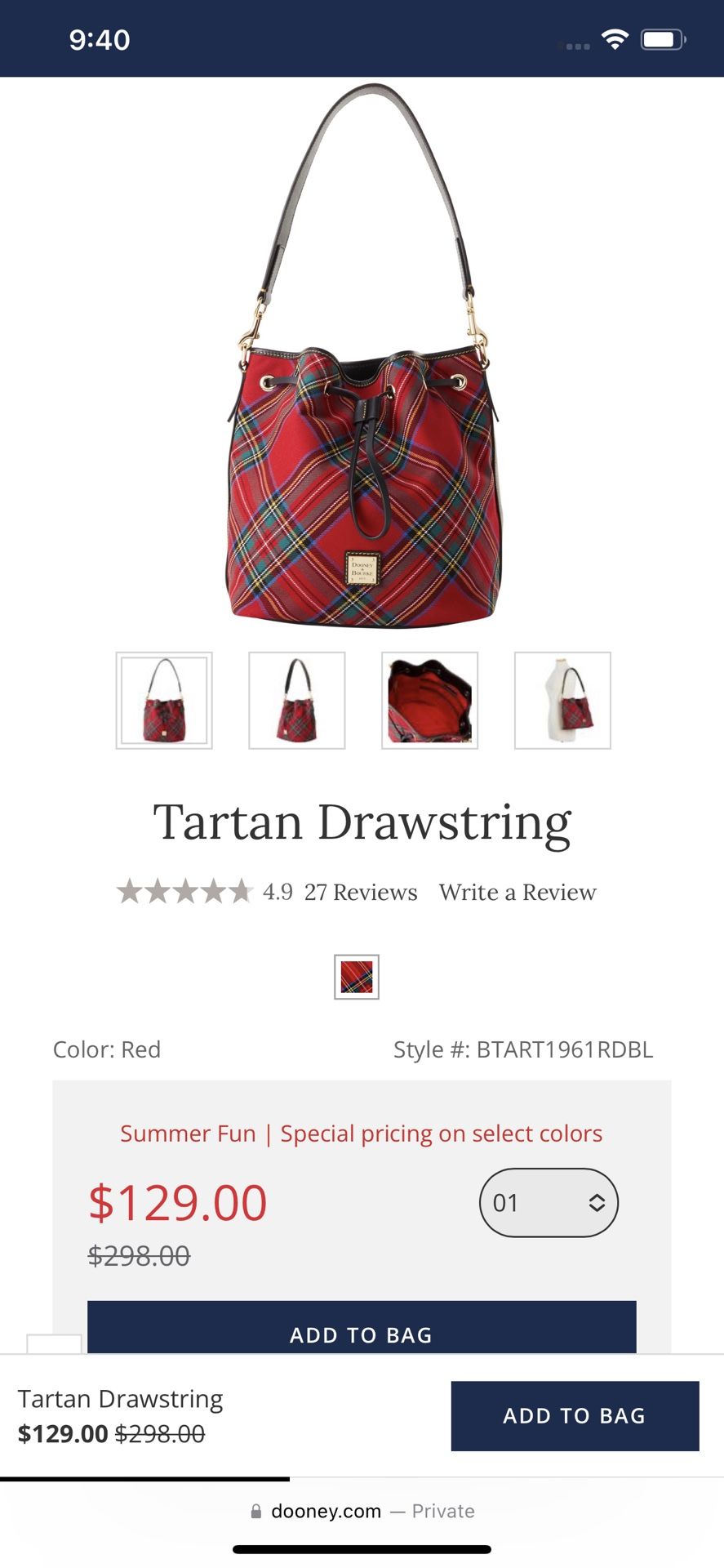 Red Dooney & Bourke Tartan Drawstring Bag/purse