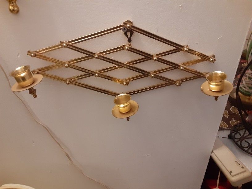 VERY NICE LOOKING Solid BRASS CANDLE HOLDER you can ADJUST IT TO short ARE Long HOLES 3 CANDLES