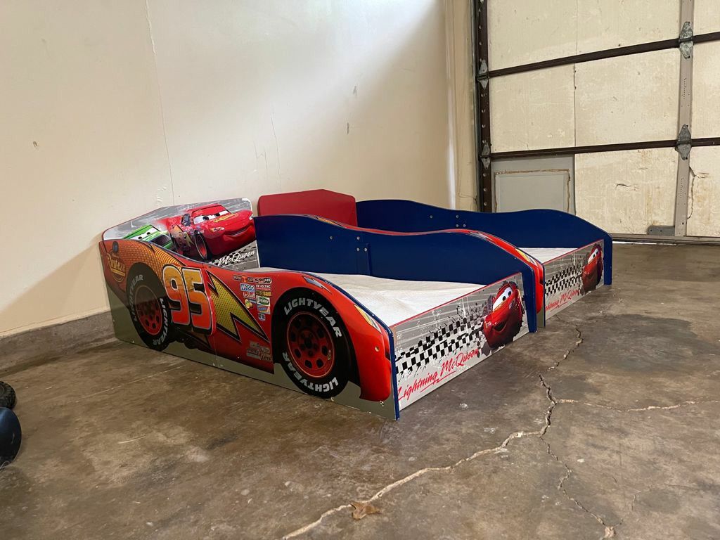 2 Kids Car Beds With Memory Foam Mattress