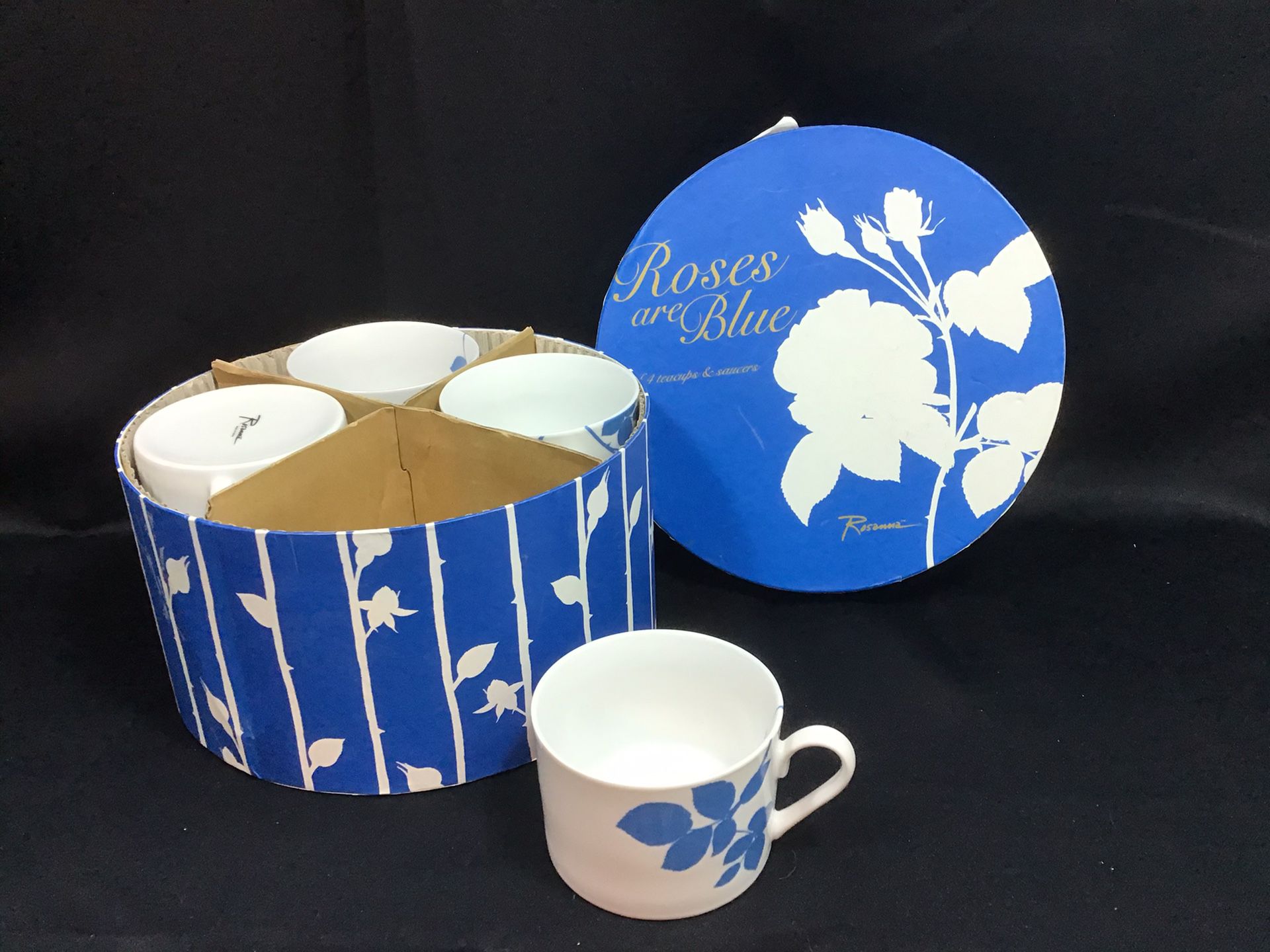 Rosanna Roses are Blue set of 4 tea cups and saucers