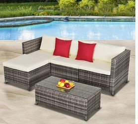 Outdoor/ All Weather Grey PE Wicker Sectional Set & Coffee Table Thumbnail