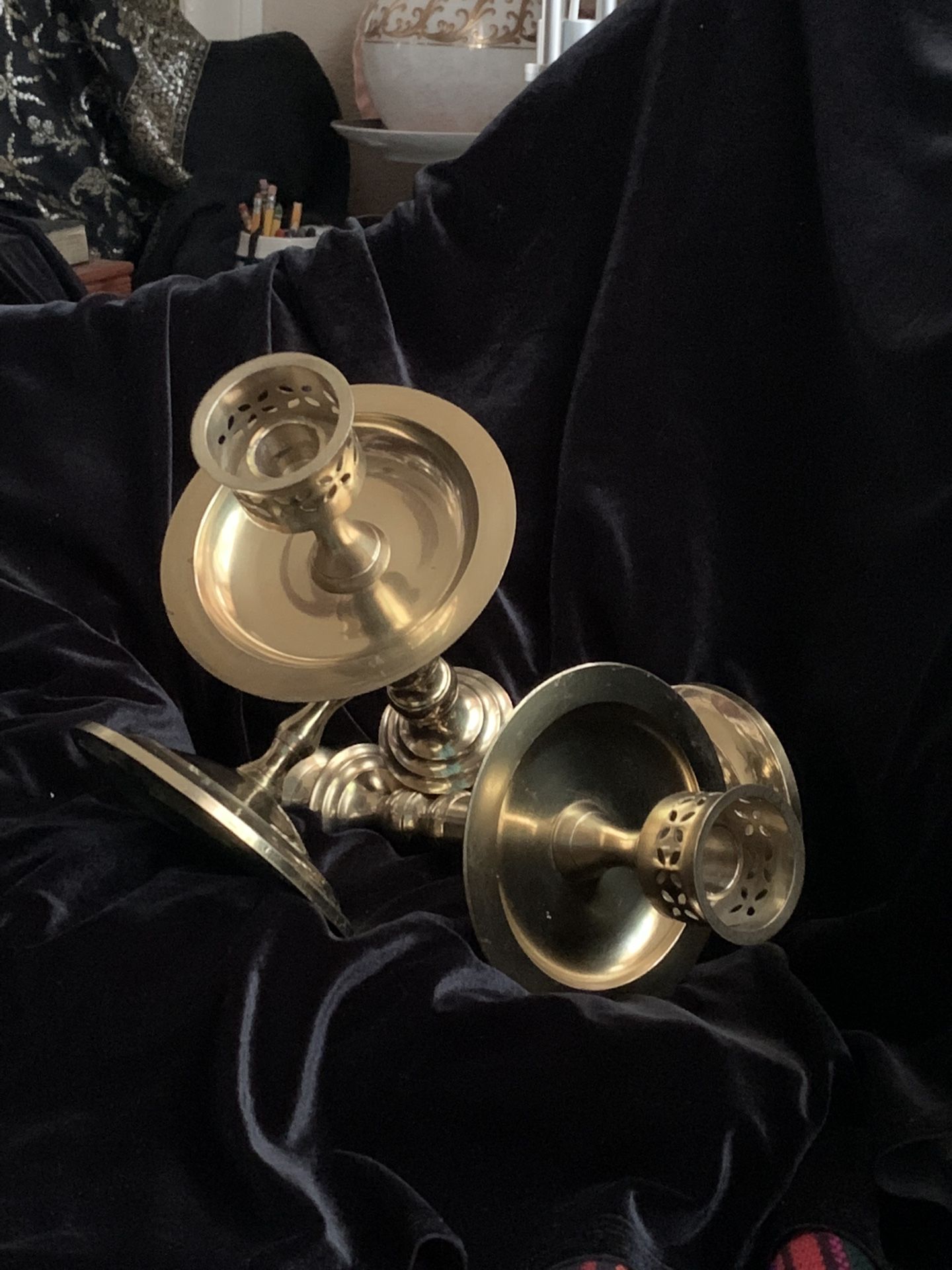 Brass wall candle holders.