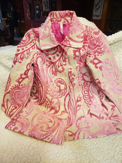 Girls pink & cream Pea coat Thumbnail