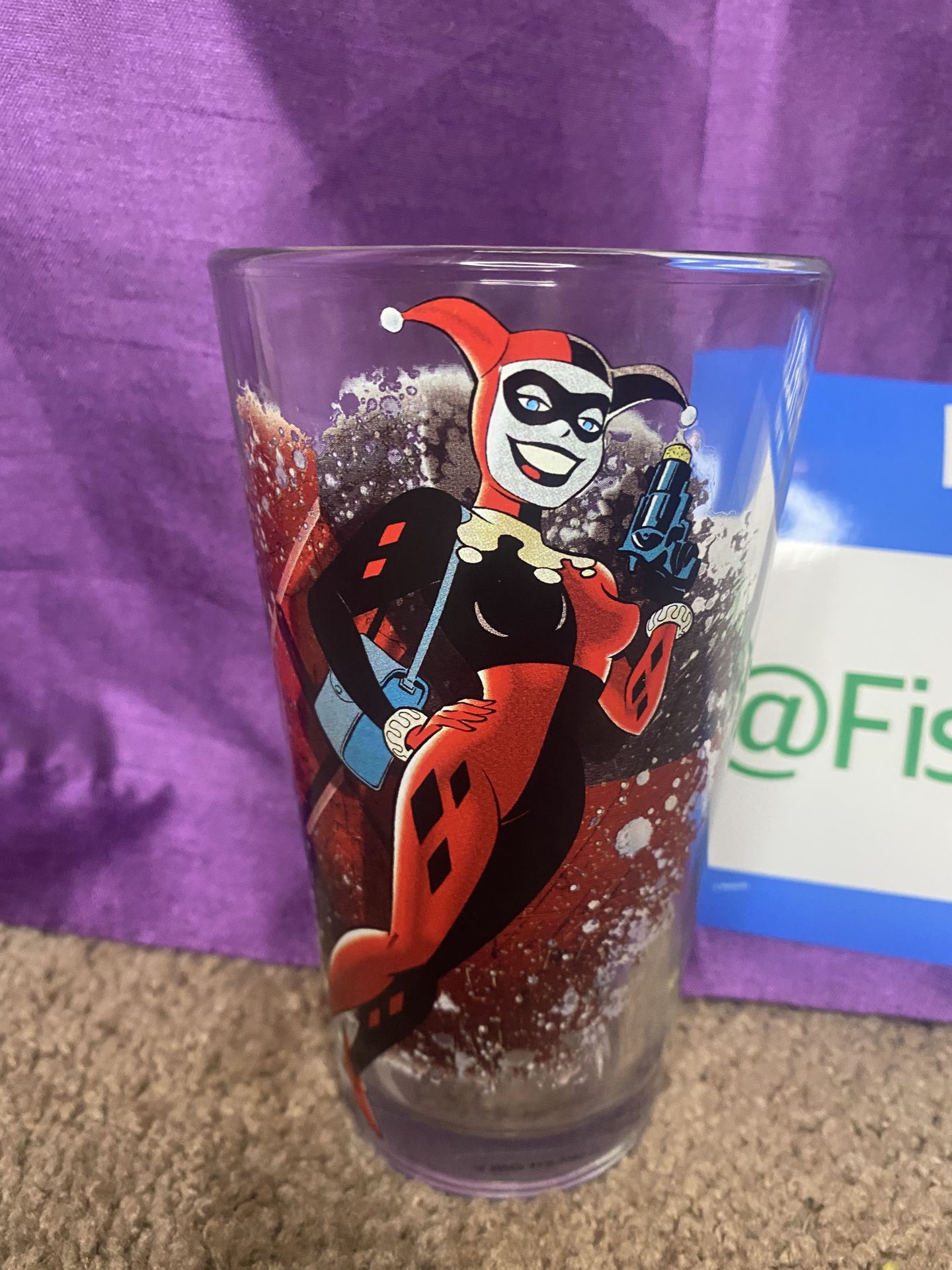 DC Comics Harley Quinn Glass Cup Toon Tumbler MegaCon Pint Glass 16oz 
