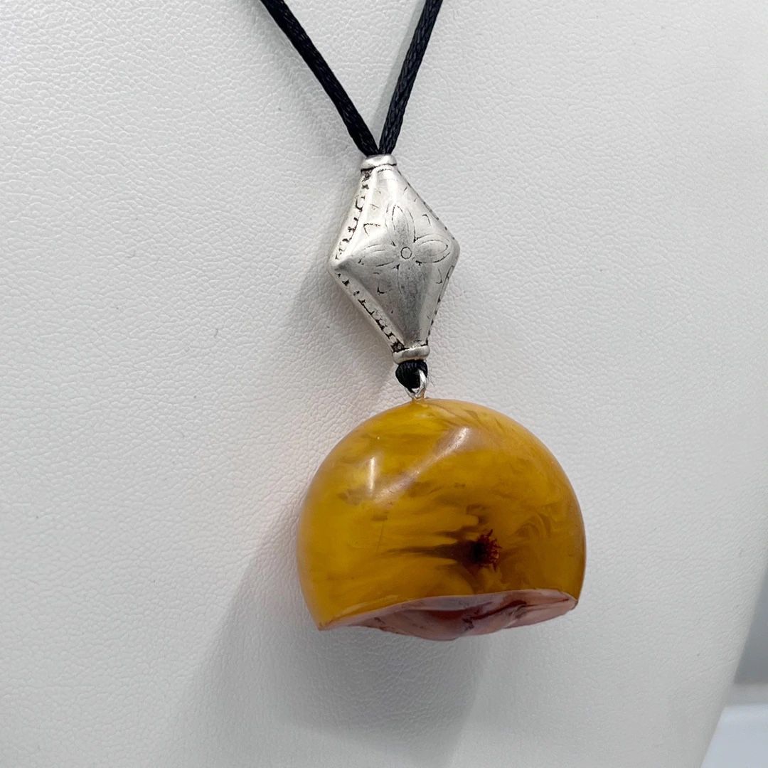 sterling silver & silk copal amber bead necklace