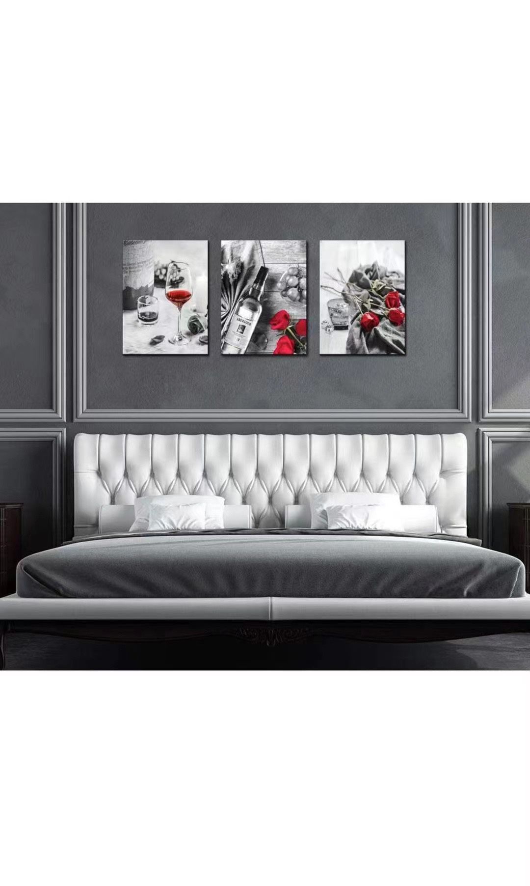 Canvas Wall Art Decor Wine Painting Artwork Poster Red Wine In Cups With Ice Rose Black White Canvas Wall Art Print Framed Pictures Red Rose Poster Gi