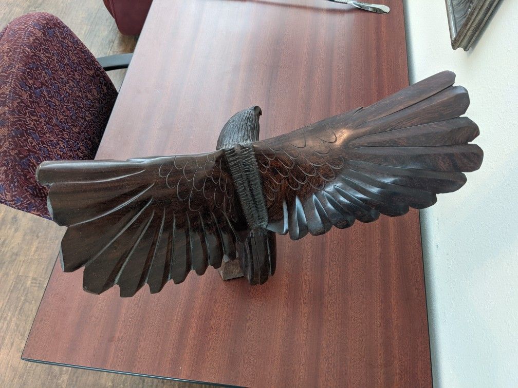 Large Hand Carved Wooden Eagle