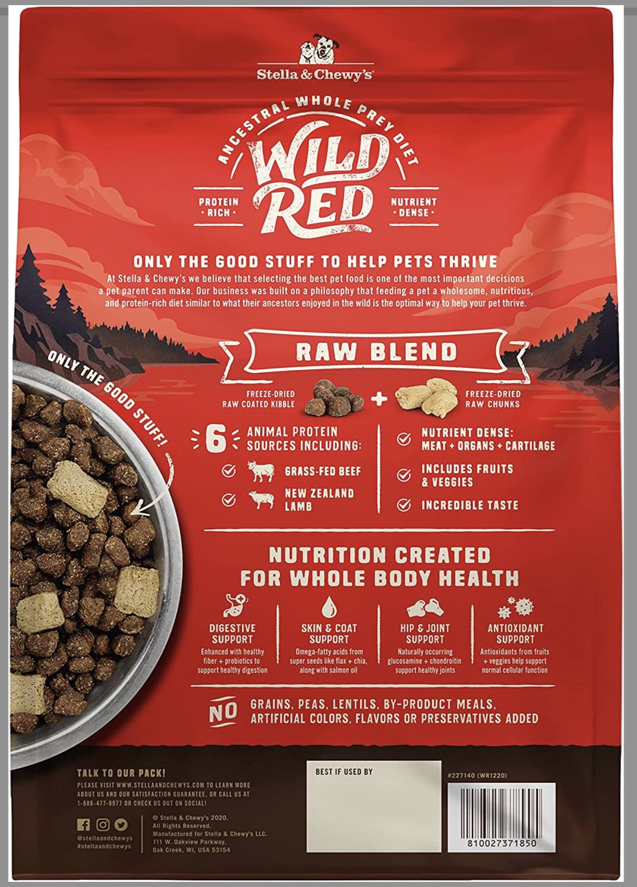 Stella & Chewy's Wild Red Raw Blend Kibble Dry Dog Food 21 Pounds