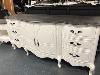 Beautiful White And Black Stained Top solid Wood Vintage Dresser And Nightstand! Thumbnail