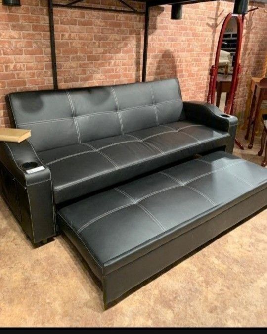 Easton Futon Sofa Bed w/ Cup Holders // Living Room//Same Day Delivery//Financing Available