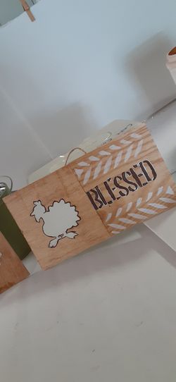 Custom wood blessed farmhouse cow turkey thanksgiving kitchen boho decor Thumbnail