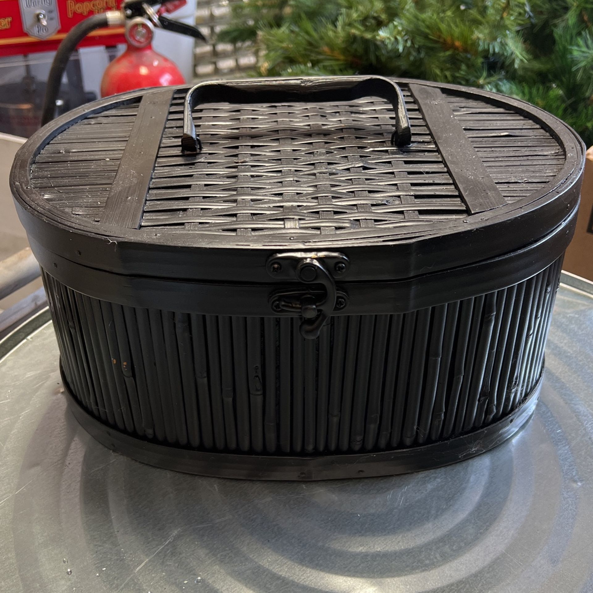 Black Bamboo Wicker Basket With Latch Lid