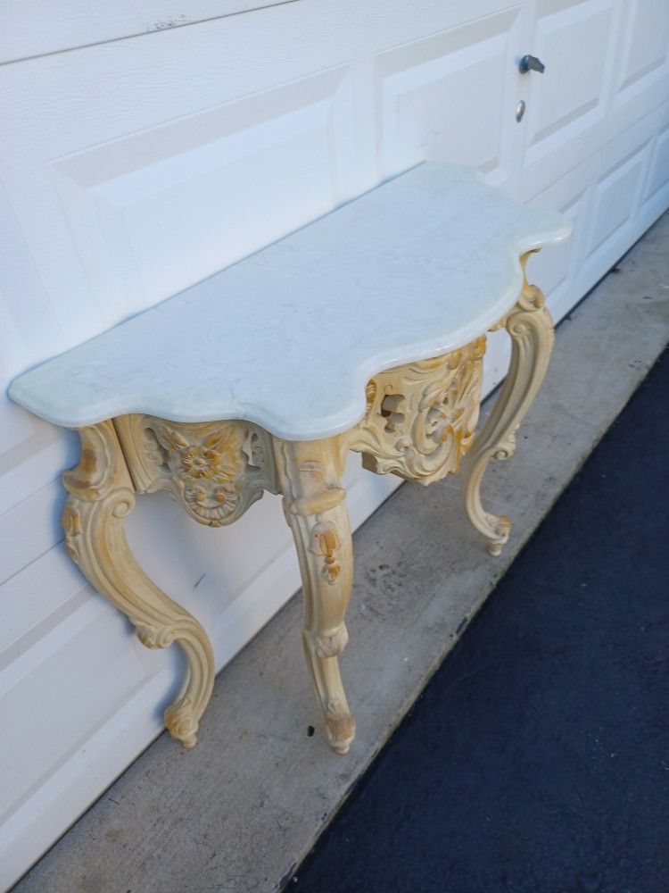 Antique Marble Top Console Table And Hollywood Regency Mirror
