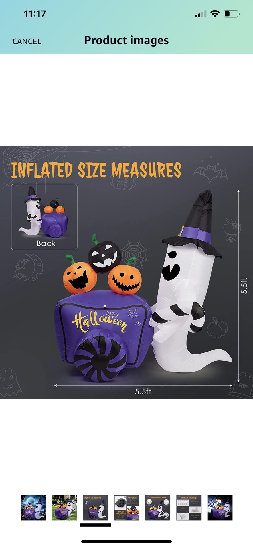 6 Ft Blow Up Halloween Inflatable White Ghost with Pumpkin Cart, Halloween Blow Up Yard Decoration with LED Light for Lawn Home Party Indoor Outdoor
