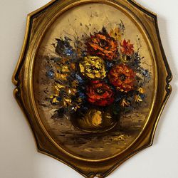 Gorgeous Vintage Florentia Floral Plaque Wall Painting Art Approx  measures 18” H x 14” W Thumbnail