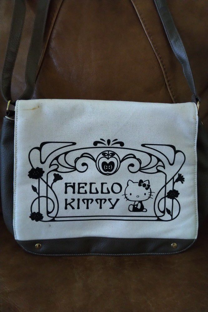 Hello Kitty Designer Vintage Limited Edition Purse Dark Brown And Light Brown By Sanrio Co Ltd  12.5" Long By 10.5" High  With 2 Additional Pockets