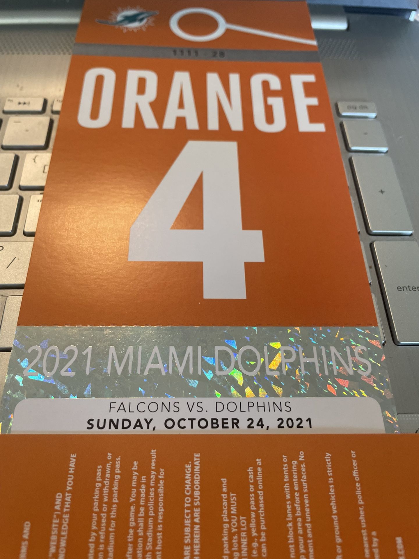 Miami Dolphins Orange Parking Pass Send Offers 