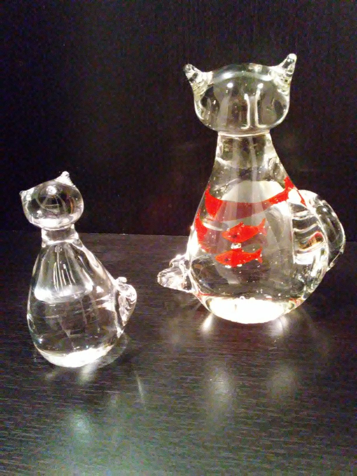 Pair of Solid Art Glass Kitten and Cat
