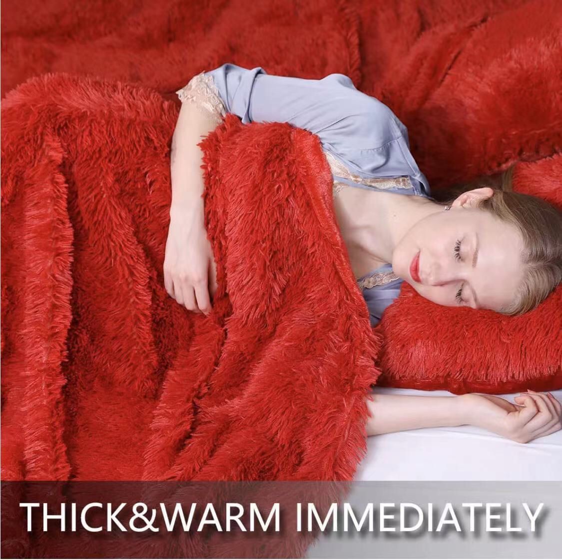 Thick Red Faux Fur Throw Winter Blanket,2 Layers,50" x 60",Soft Fluffy Fuzzy Cozy Blanket for Sofa Chair Couch Bed Farmhouse Decrations Photoshoot Pro