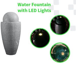 NEW Fountain Modern Stone Textured Round Sphere w/LED Lights, Indoor Outdoor Décor, 25.6" Black Thumbnail