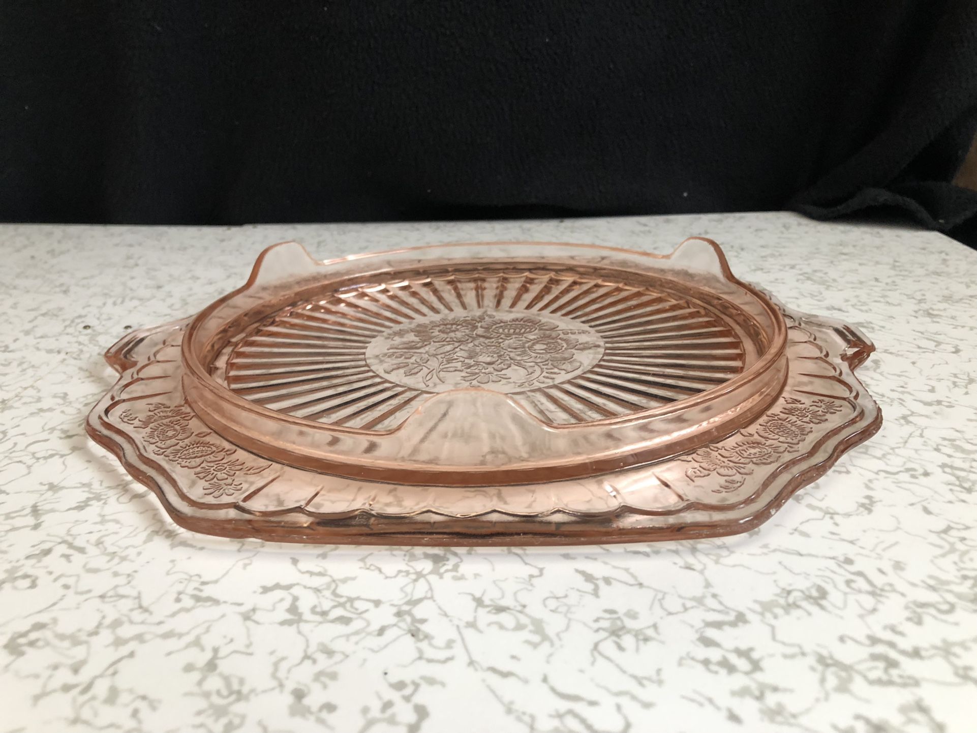 Vintage Anchor Hocking Mayfair Pattern Pink Depression Glass Cake Plate
