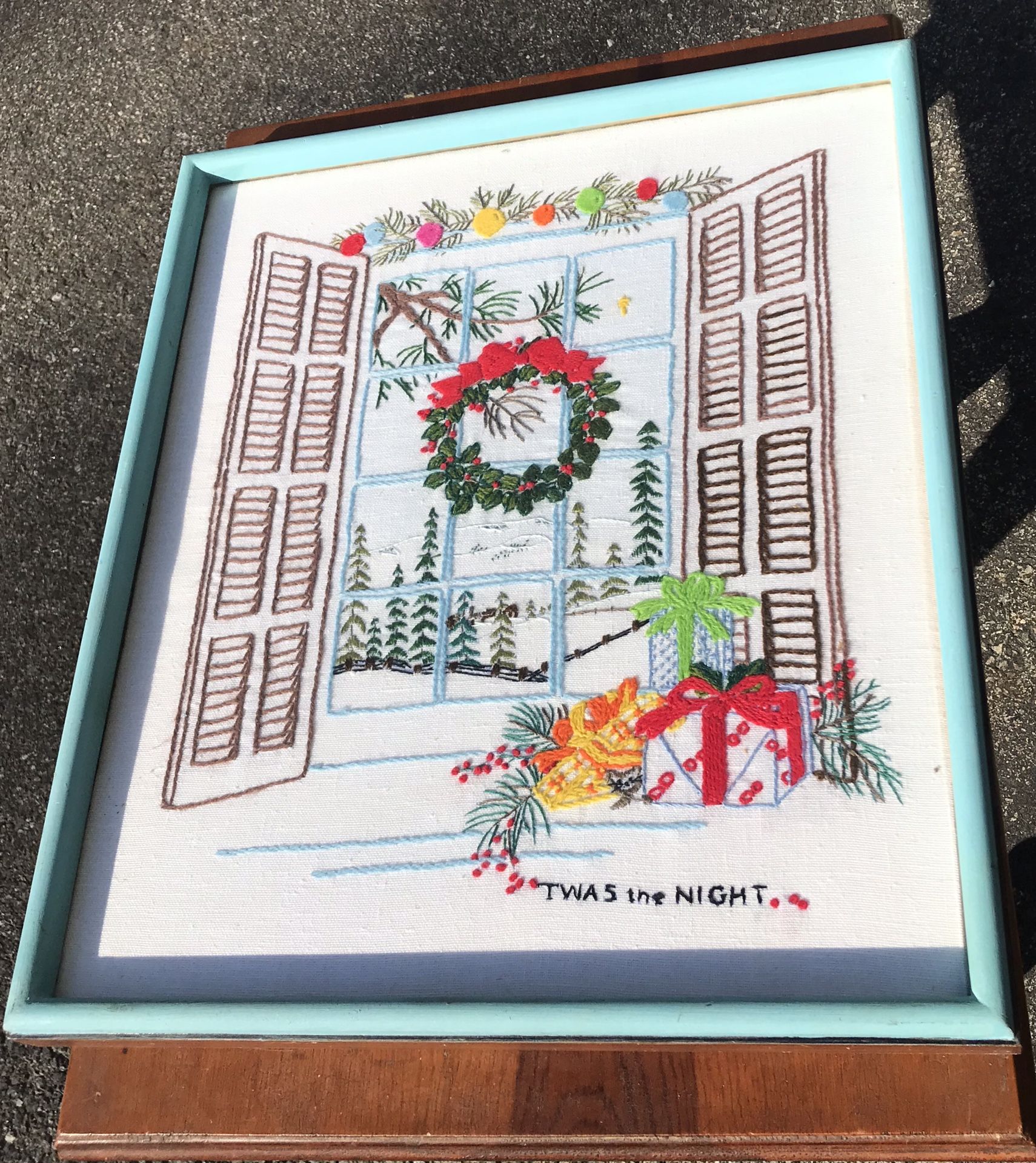 Framed Vintage Christmas Needlepoint 17 x 20 1/4
