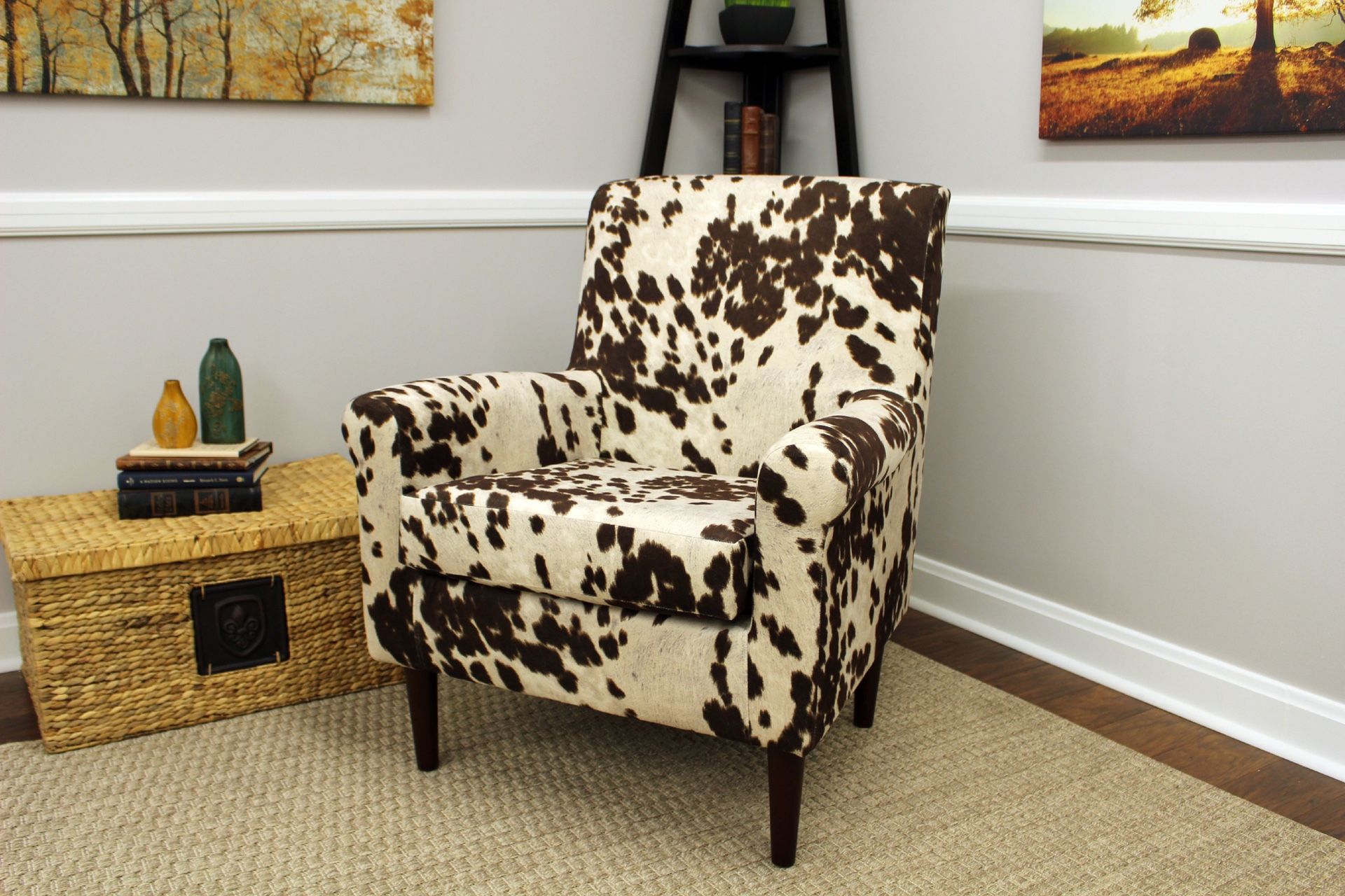 Fox Hill Ellis Rolled Arm Lounge Chair, Cowhide Brown Cowhide Brown -