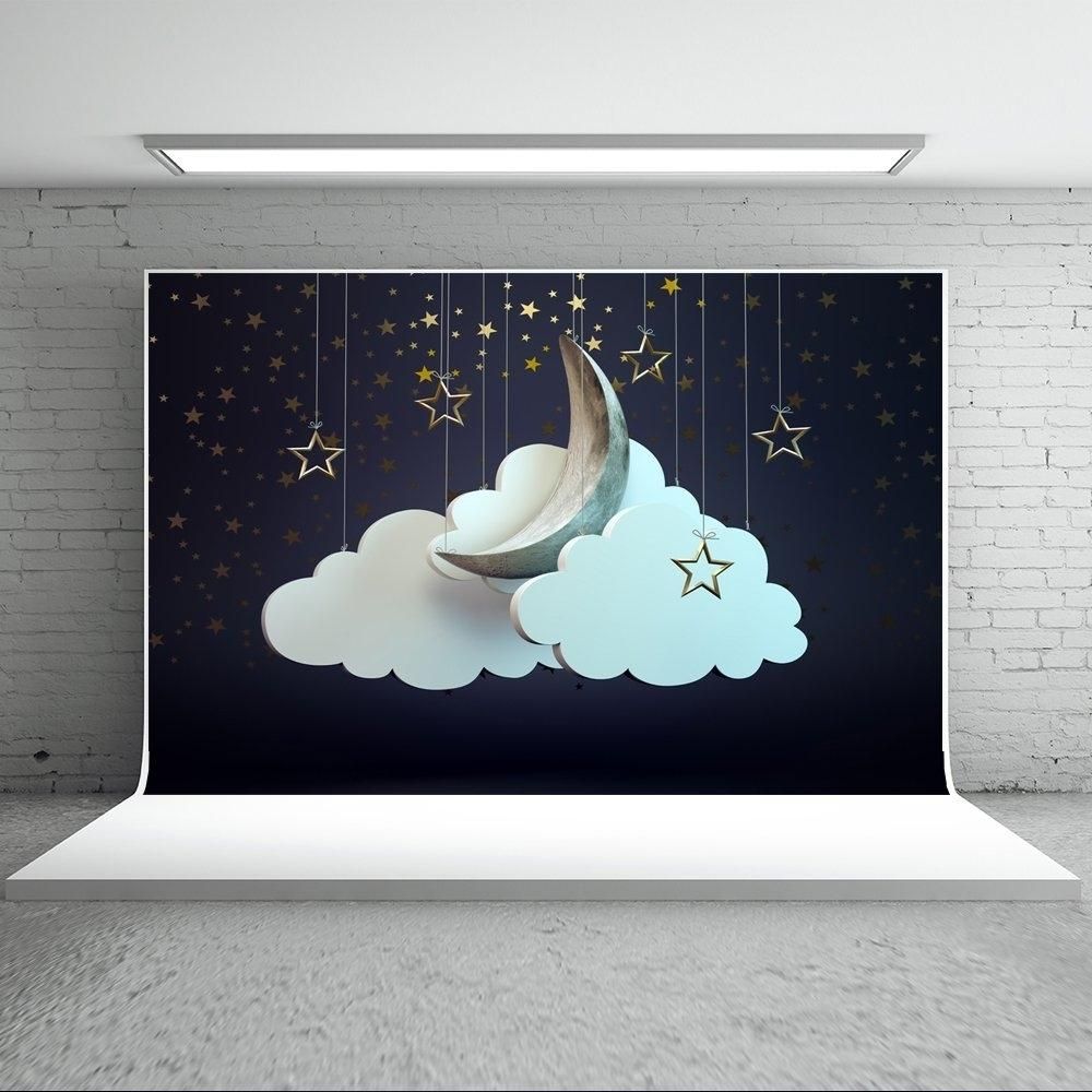 7x5ft Newborn 3D Moon Photo Props Cloud Background for Picture Child Star Photo Booth Props for Photographers