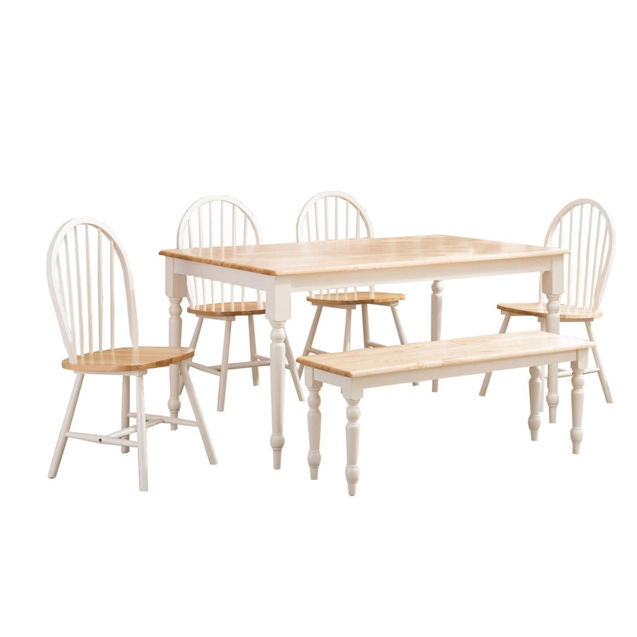 Saltoro Sherpi 6 Piece Farmhouse Wooden Dining Set, White and Brown